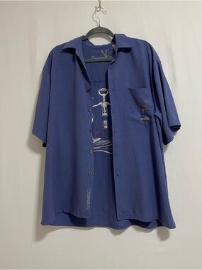 BAMBOO Men's Short-Sleeve Navy Button-Up Shirt